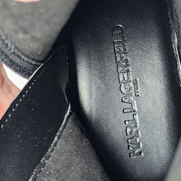 Karl Lagerfeld Women’s 5.5M Breck Black Studded Leather Moto Booties Chunky Heel - Picture 7 of 11